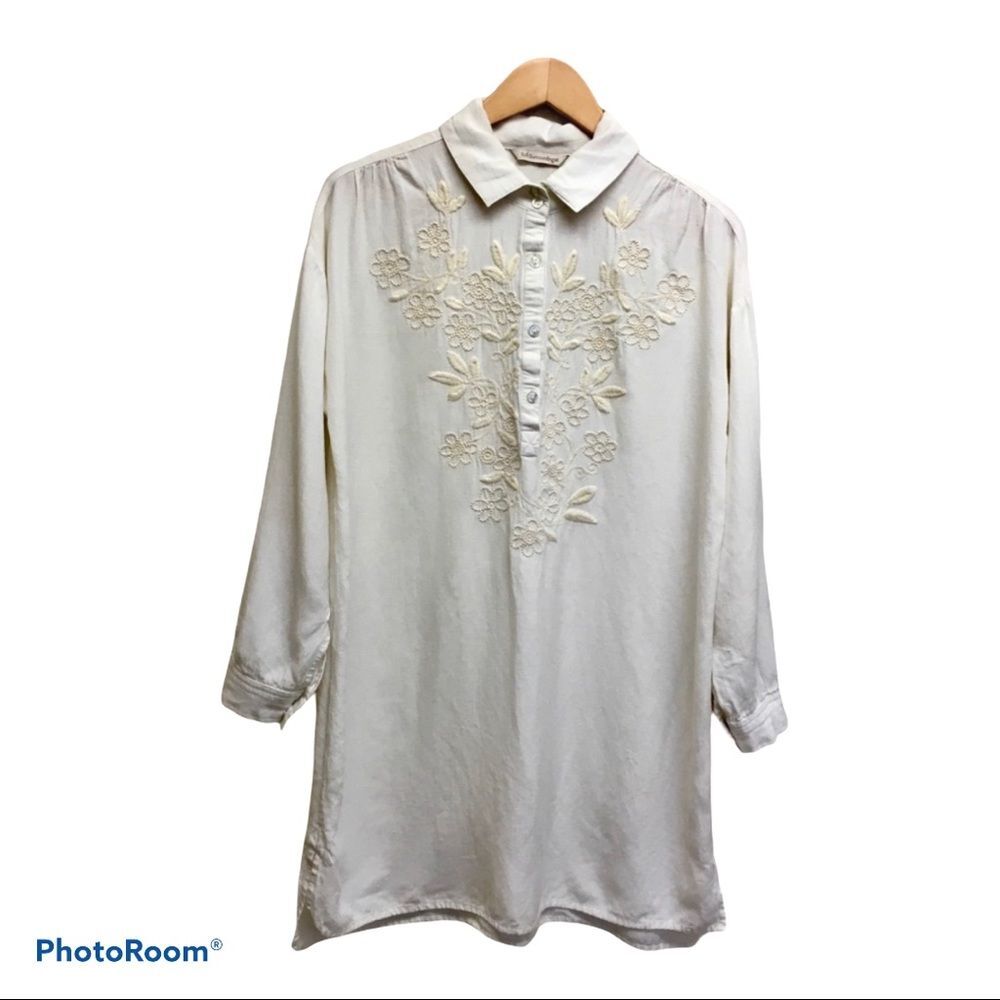 Soft Surroundings Linen Tunic Embroidered Blouse